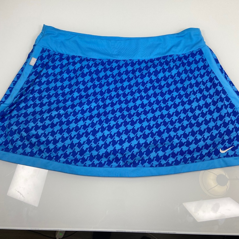 Nike Womens Large Blue‎ Houndstooth Dri-FIT Tennis Skort Activewear Golf